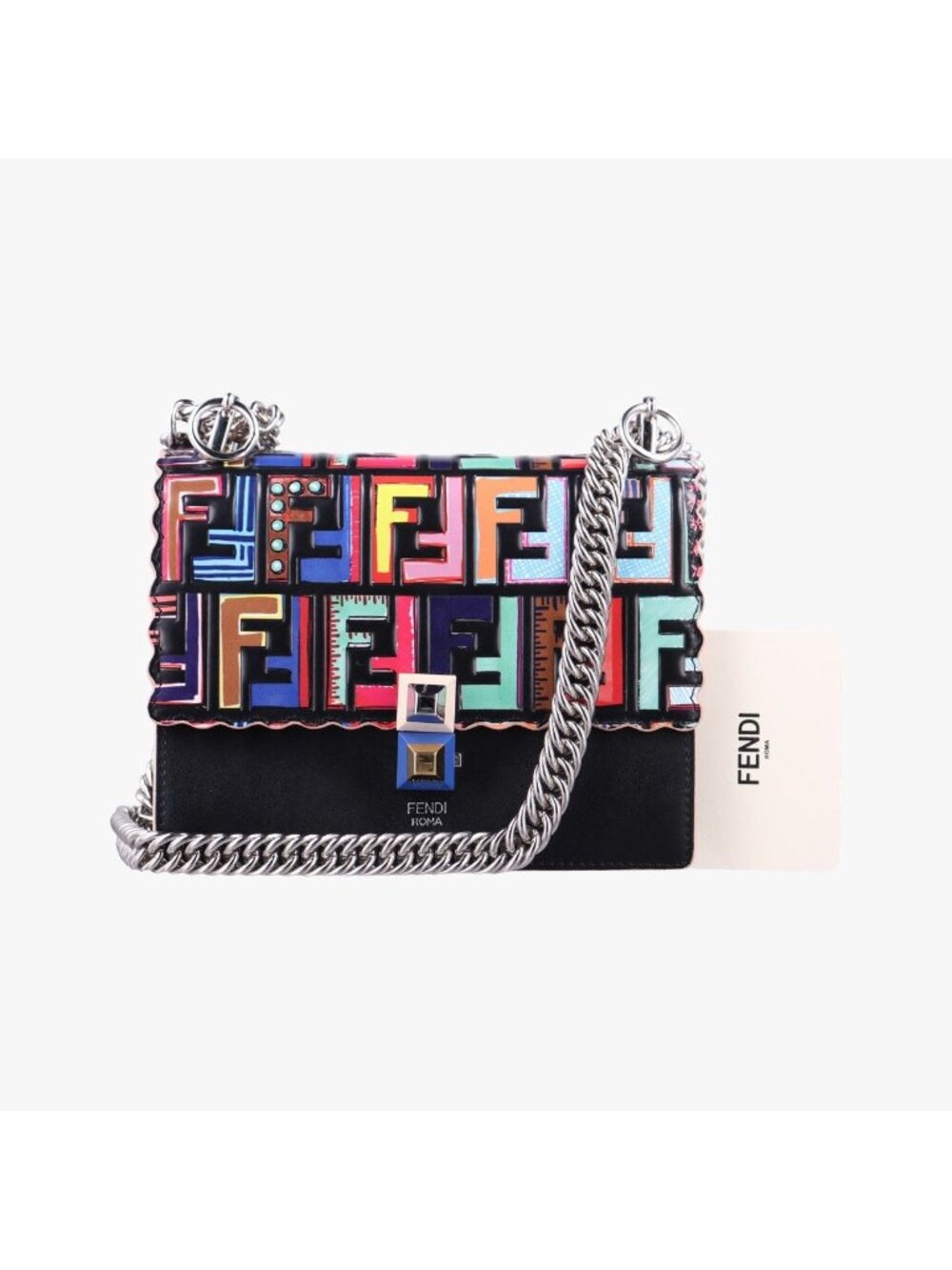 Fendi Studded Canai Multicolor Leather Shoulder Bag